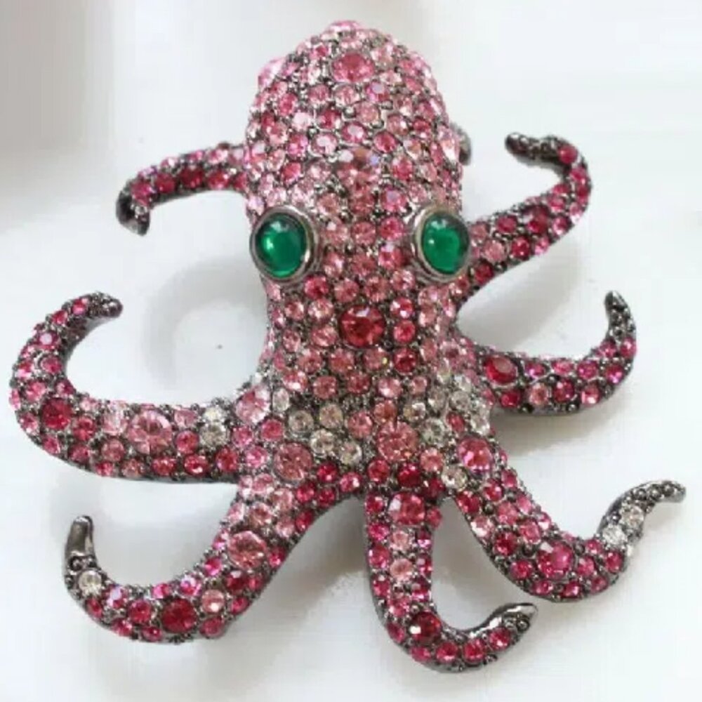Vintage Kenneth Jay Lane (KJL) Pink and Crystal Pave Octupus Brooch